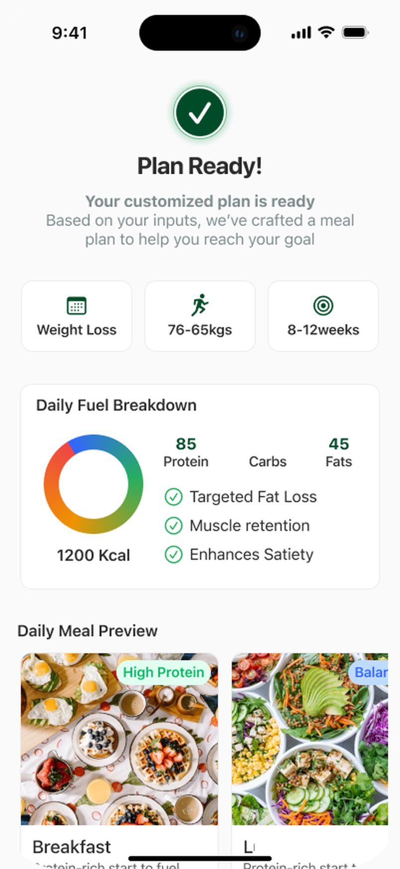 FitBite plan-ready screen