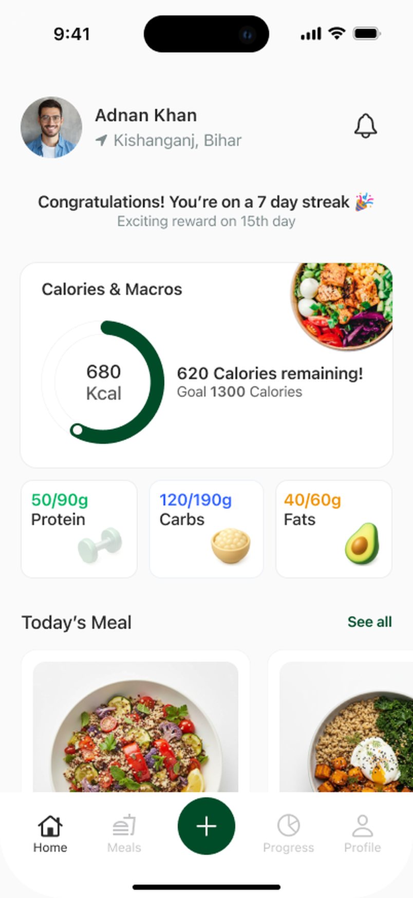 FitBite home screen